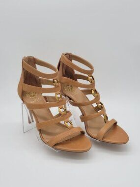VINCE CAMUTO Azelie Women's Sandals Size 9 Tan Leather Caged Stiletto Heels NWOB